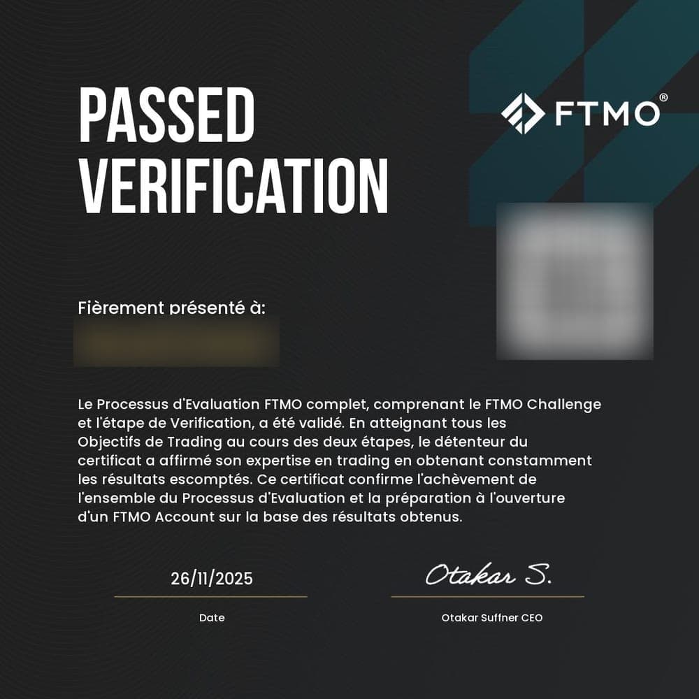 Capture de résultat vérifié sur FTMO, membre D*Trading