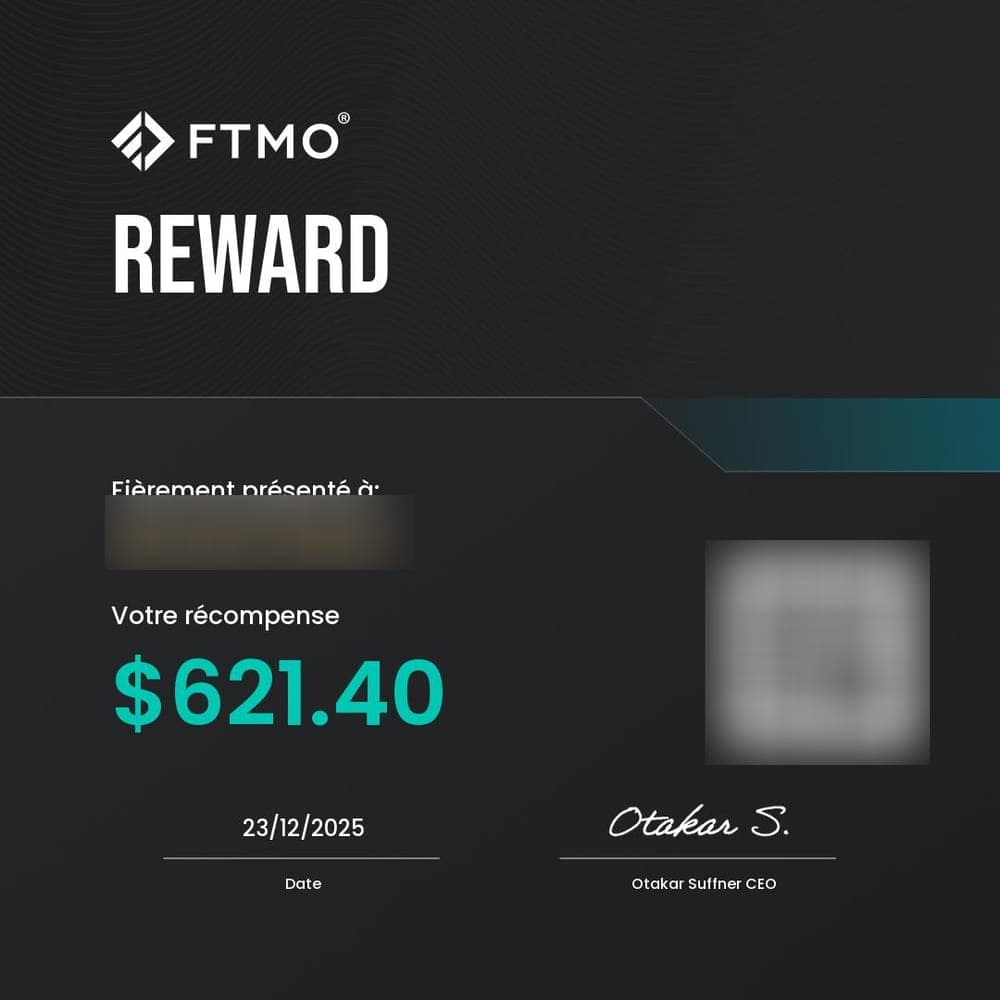 Capture de résultat vérifié sur FTMO, membre D*Trading