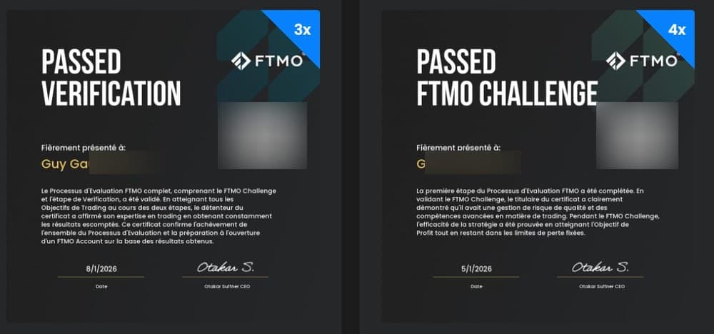 Capture de résultat vérifié sur FTMO, membre D*Trading