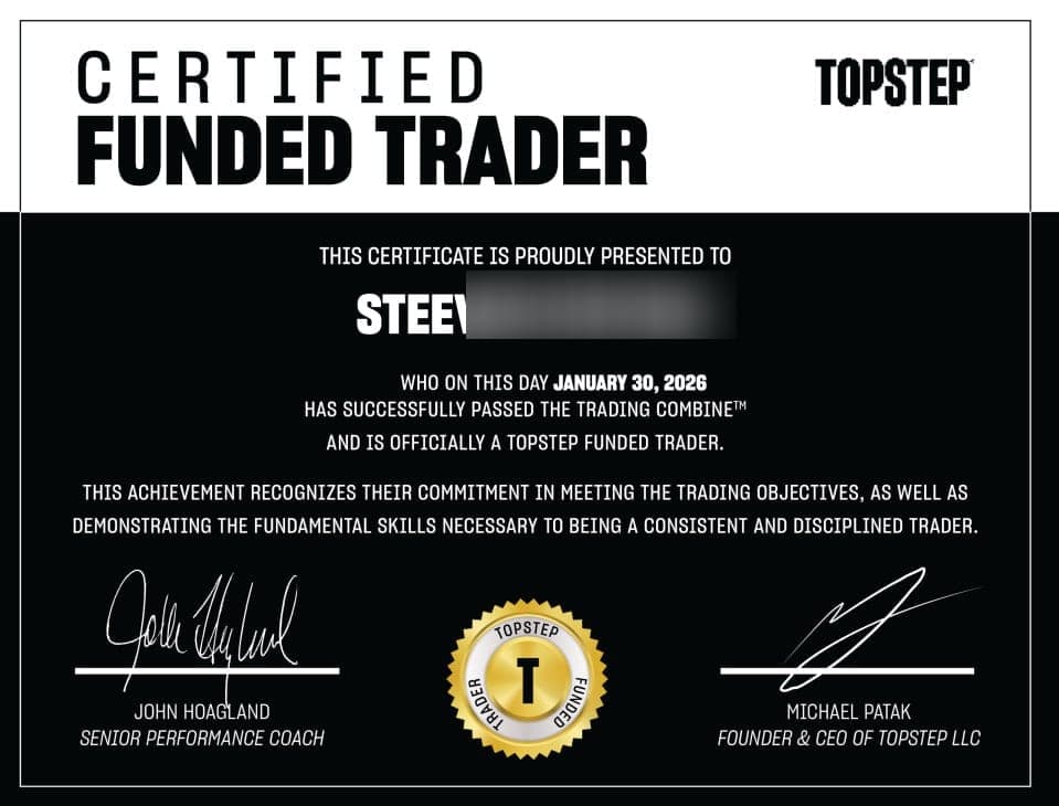 Capture de résultat vérifié sur Topstep, membre D*Trading