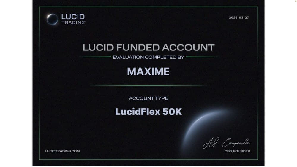 Capture de résultat vérifié sur Lucid Trading, membre D*Trading