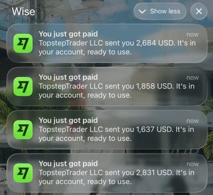 Capture de résultat vérifié sur Topstep, membre D*Trading
