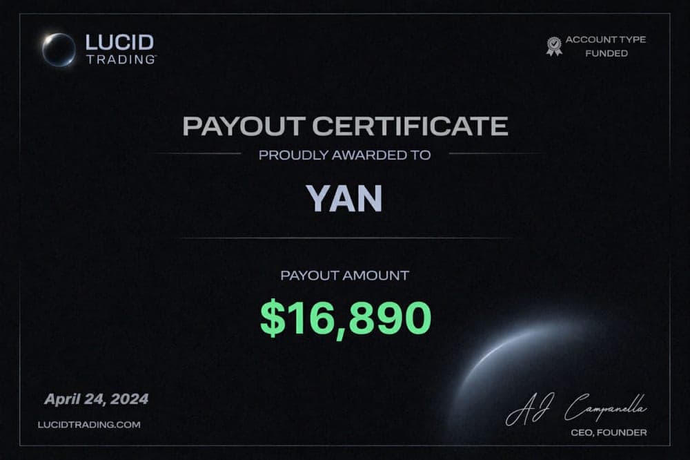Capture de résultat vérifié sur Lucid Trading, membre D*Trading