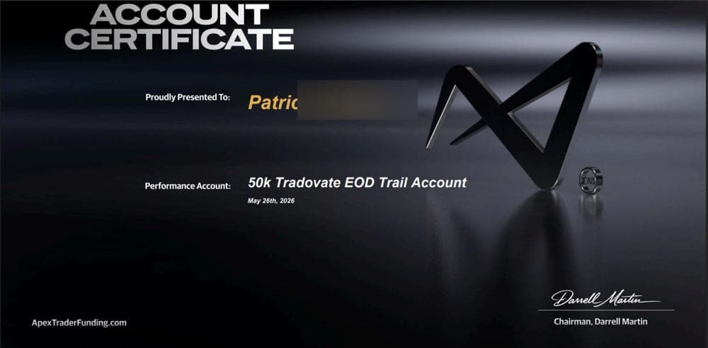 Capture de résultat vérifié sur Apex Trader Funding, membre D*Trading
