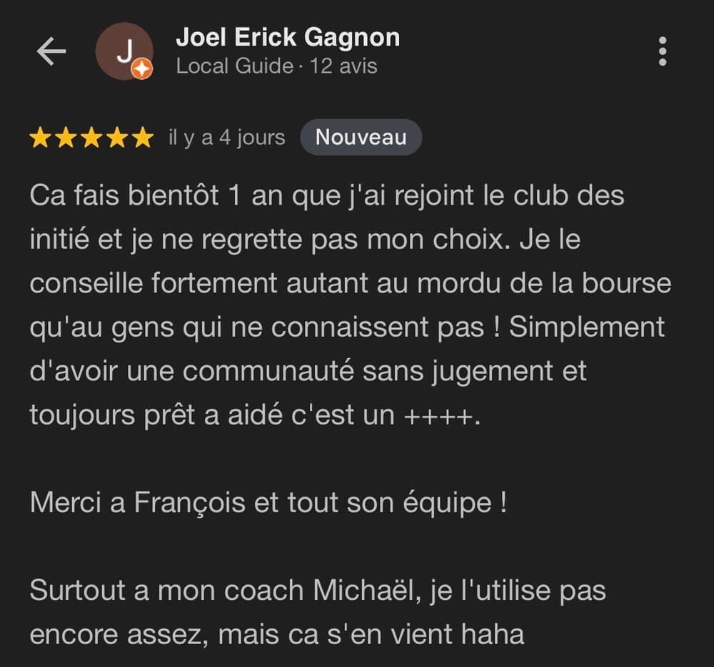 Témoignage de Joel Erick Gagnon, membre D*Trading