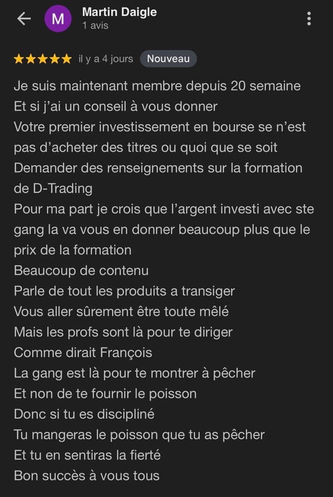 Témoignage de Martin Daigle, membre D*Trading