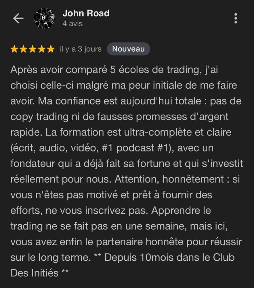 Témoignage de John Road, membre D*Trading