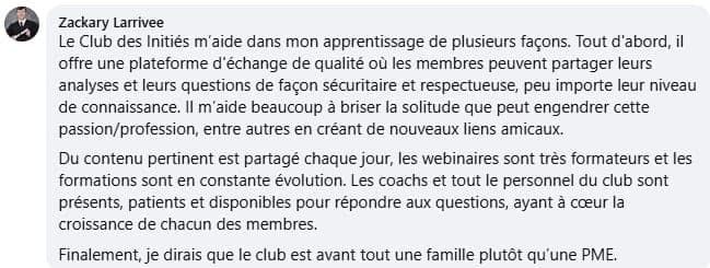 Témoignage de Zackary Larrivée, membre D*Trading