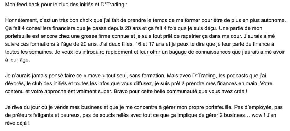Témoignage de Membre D*Trading, membre D*Trading